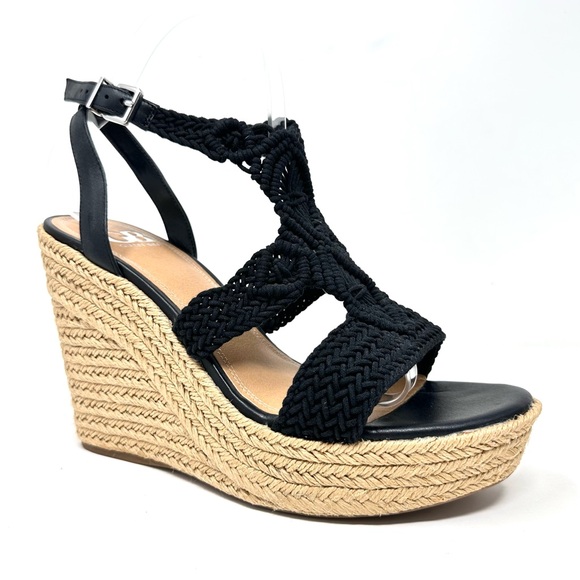 Gianni Bini Women’s Black Macrame Crochet Platform Wedge Sandals - Picture 2 of 15